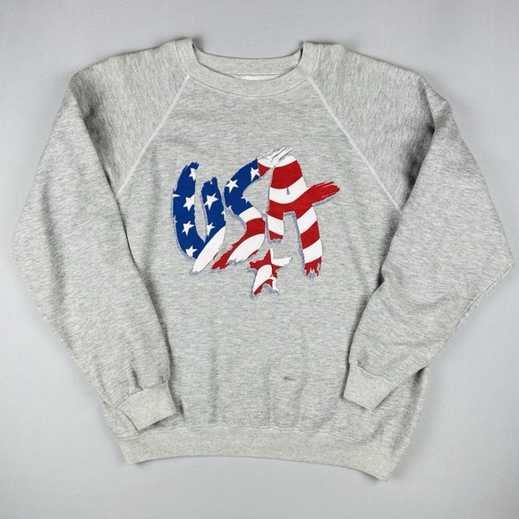 Hanes Other - Vintage 80s USA Flag Sweatshirt Hanes Raglan Crewneck Made USA XL